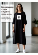 Платье Птица с аппликацией лен черный Платье Птица с аппликацией лен черный