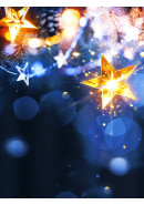 Фотошторы с новогодним принтом из габардина Новогодние огни сиреневый темно-синий