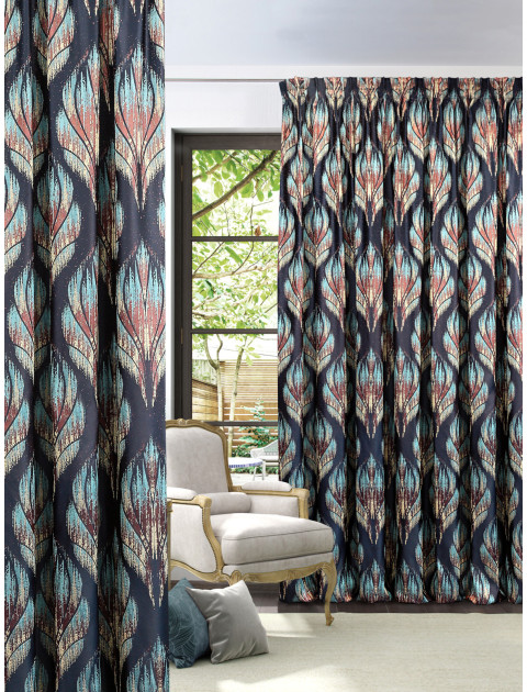 Штора занавес Абстракция 915123v851 темно-синий голубой коричневый