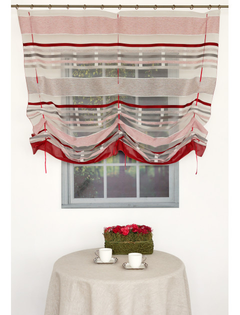 Тюль Римская штора белый, бордовая, серая полоса