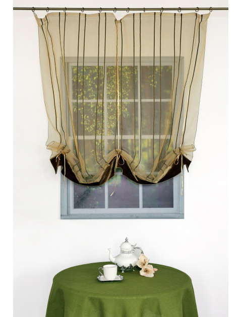 Тюль Римская штора бежевый, коричневая полоса