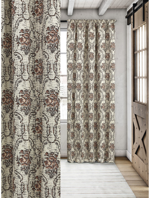 Комплект штор Розы на льне лен серый венге коричневый