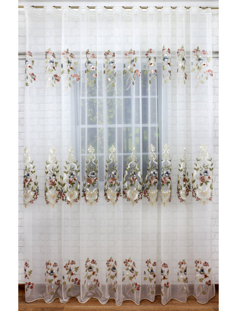 Тюль с вышивкой "Raffaello",K5vSHEER, молочный, розово-голубой