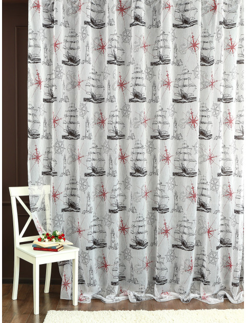 Тюль батист Роза ветров L-3205v3 белый черный