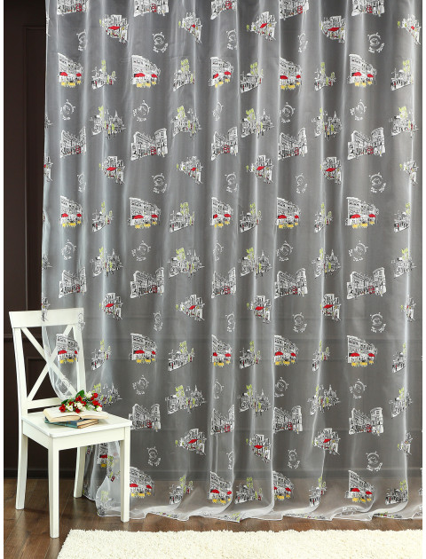 Тюль органза-деворе Cafe parisien 7604v01 красный зеленый