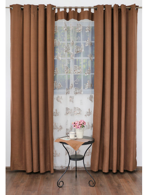 Комплект штор и тюля "Города", коричневый