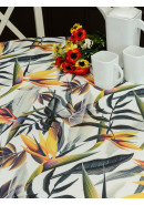 Скатерть Тропики полулён белый желтый графитовый Скатерть Тропики полулён белый желтый графитовый