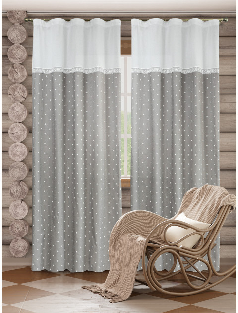 Комплект штор Вилладж в горошек полулен белый серый