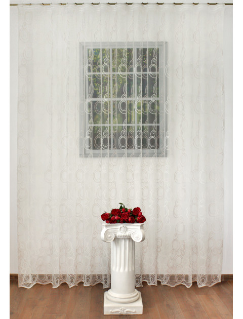 Тюль сетка с вышивкой Розовые Круги, молочный, розово-бежевый