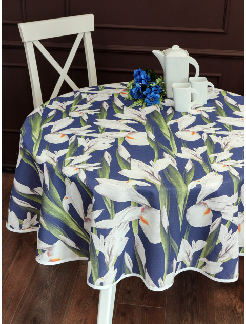 Скатерть Ирис полулен синий зеленый белый