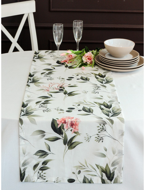 Дорожка декоративная Зеленый ветер полулен темно-зеленый персиковый белый Дорожка декоративная Зеленый ветер полулен темно-зеленый персиковый белый