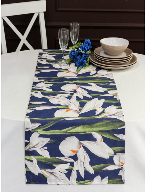 Дорожка декоративная Ирис полулен синий зеленый белый Дорожка декоративная Ирис полулен синий зеленый белый