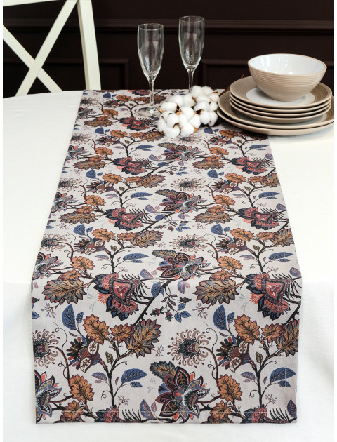 Дорожка декоративная столовая Жасмин хлопок серо-голубой синий серо-бежевый