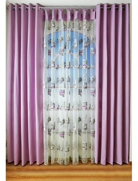 Комплект штоо и тюля "Города" сиреневый