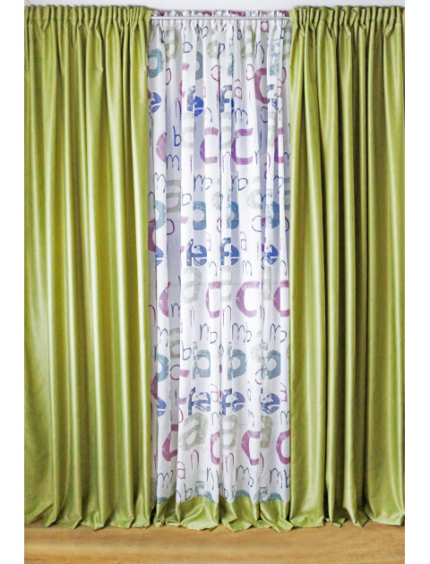 Комплет штор и тюля "Каприз", зеленый