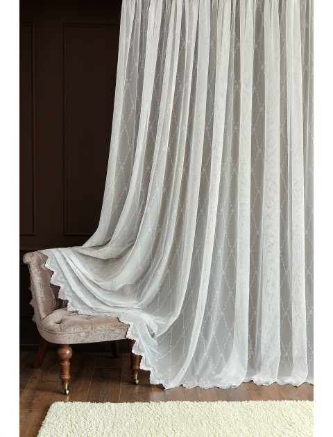 Тюль сетка-вышивка  белый серый