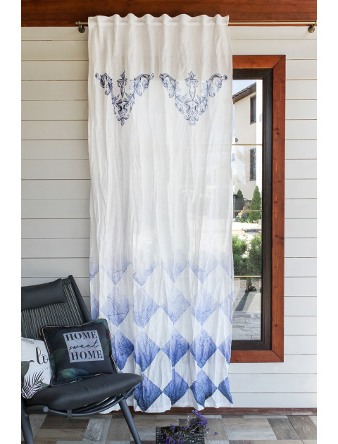 Штора занавес Монплезир полулен белый синий