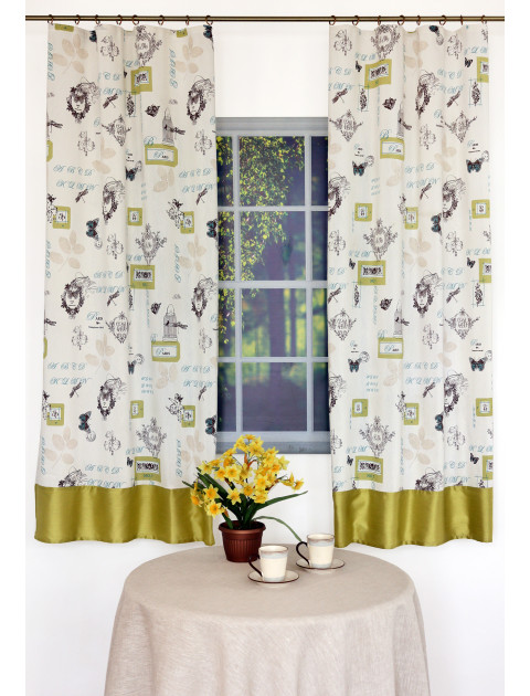 Комплект штор " Париж" с манжетом, белый, зелёный