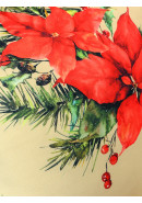 Наволочка декоративная Пуансетия песочно-бежевый зеленый красный