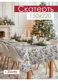 Скатерть Хвойный лес габардин белый зеленый серый