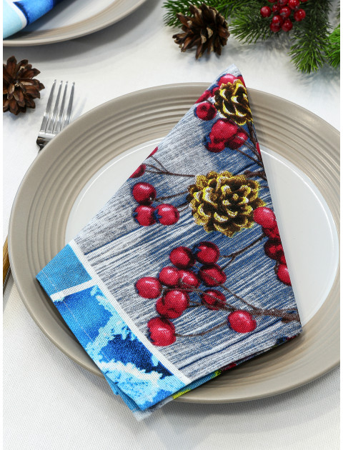 Набор салфеток Усадьба Снеговик голубой синий 40*40 см Набор салфеток Усадьба Снеговик голубой синий 40*40 см