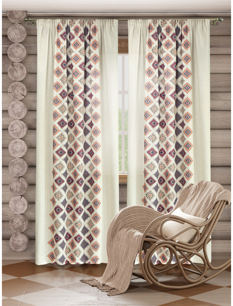 Комплект штор Аладин полулен длинные бежевый кирпичный оранжевый серо-бежевый