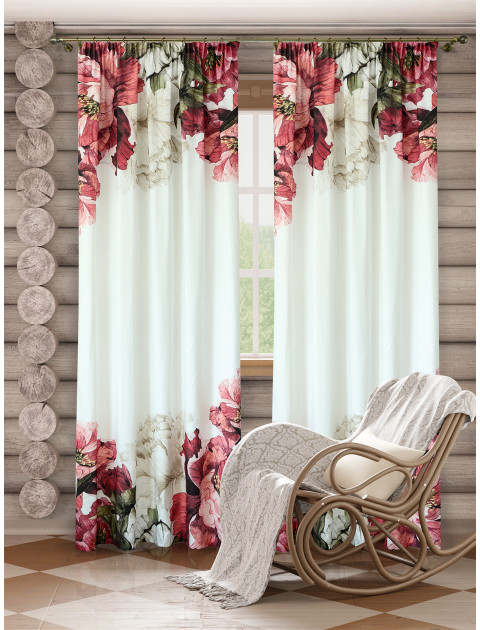 Комплект штор Гейша хлопок белый красный