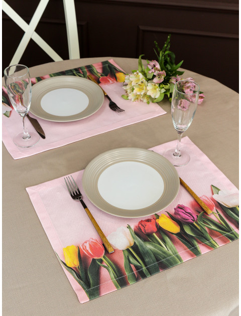 Набор салфеток ланчматов Тюльпаны хлопок розовый