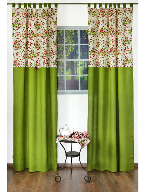 Комплект штор "Английский сад" бежевый, зеленый, зеленые петли