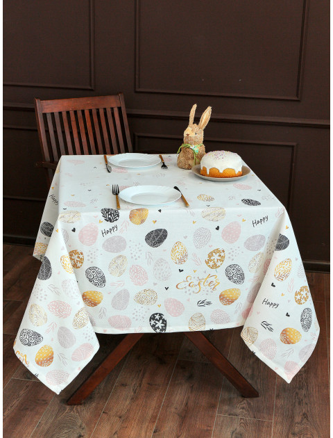 Скатерть Пасха хлопок молочный золотистый розовый