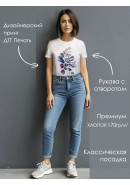 Футболка с принтом Лиловые веточки теплый белый Футболка с принтом Лиловые веточки теплый белый
