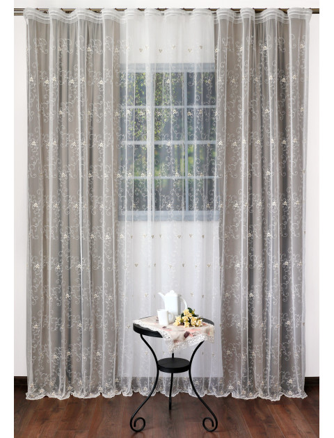 Тюль Сетка-Вышивка 27811 00 v 260, молочный, светло-бежевый