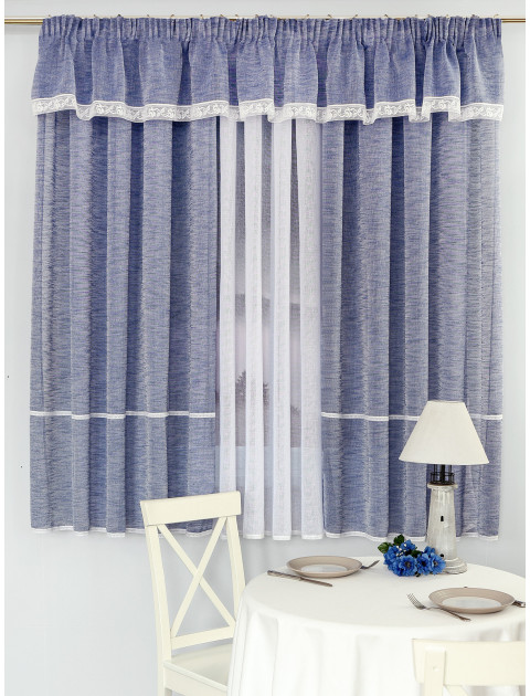 Комплект лёгких штор с тюлем и ламбрекеном Grasse RE1010v02 RE1010v01 белый синий