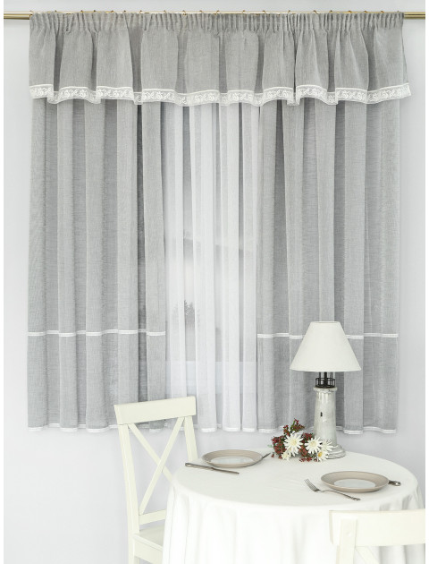 Комплект лёгких штор с тюлем и ламбрекеном Grasse RE1007v01S RE1007v01 белый светло-серый