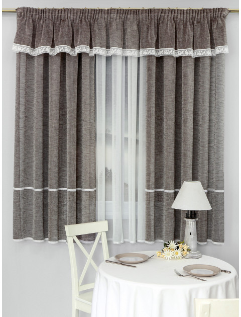 Комплект лёгких штор с тюлем и ламбрекеном Grasse RE1007v07 RE1007v02 молочный коричневый