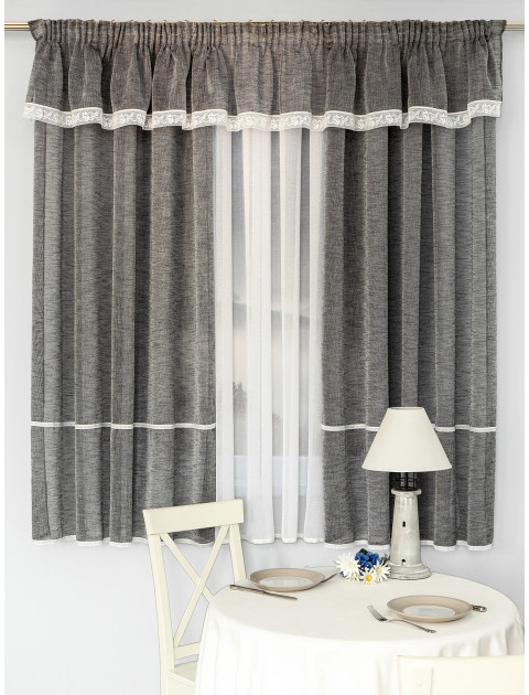 Комплект лёгких штор с тюлем и ламбрекеном Grasse RE1007v05 RE1007v01 белый черный