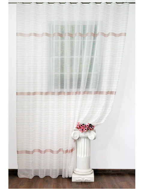 Тюль "Дарама", молочный, розовые,серые,коричневые полоски