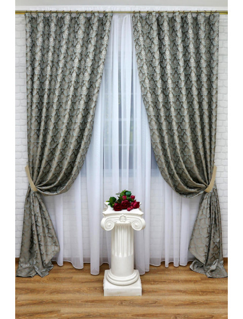 Комплект штор "Corona" 537643 v 121 серый, молочно-бирюзовый