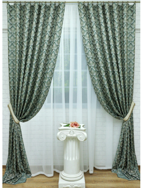 Комплект штор "Corona" 537643 v 11 тёмно-бирюзовый, золотисто-молочный