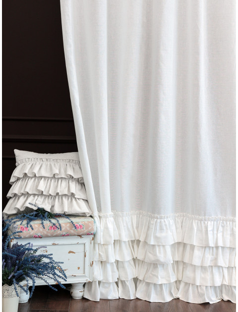 Штора занавес Авиньон с оборками полулен молочный