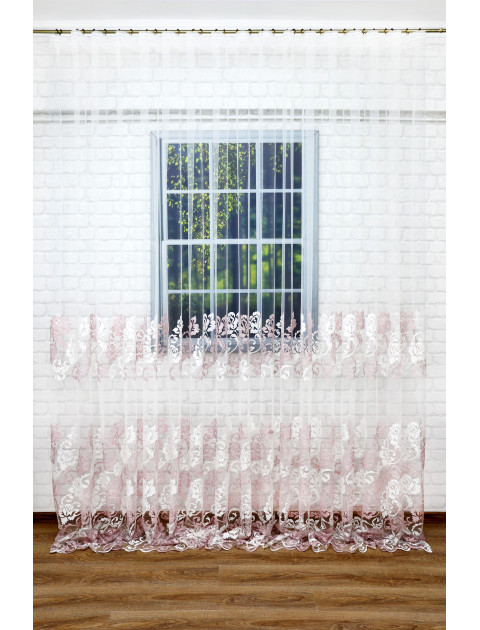 Тюль Сетка-вышивка Dalinda бело-розовый