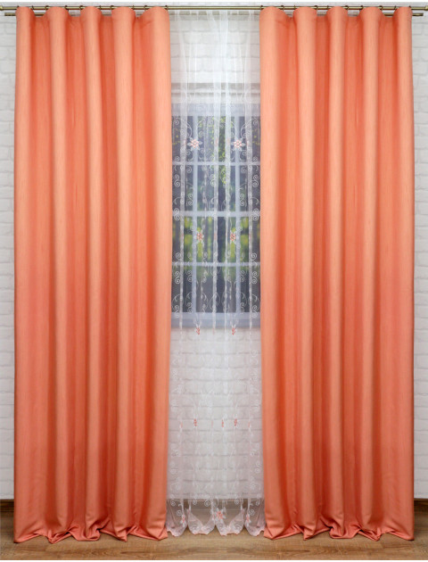 Комплект штор и тюля "Мадлен" молочный, оранжевый