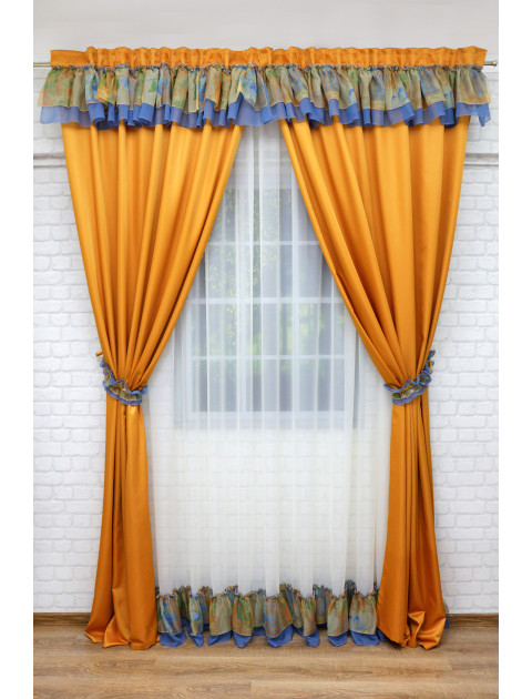 Комплект штор и тюля "Забава 2" оранжевый, синий