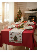 Дорожка декоративная Елка со свечами лен серо-бежевый Дорожка декоративная Елка со свечами лен серо-бежевый