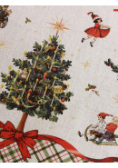 Дорожка декоративная Елка со свечами лен серо-бежевый Дорожка декоративная Елка со свечами лен серо-бежевый