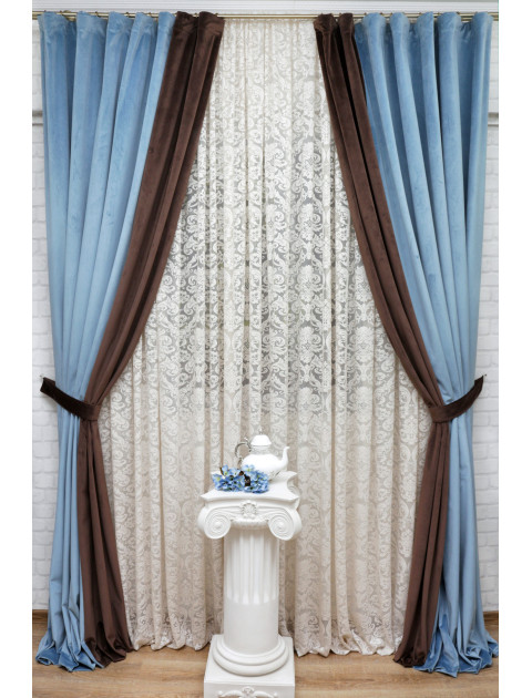 Комплект штор Луиджи 3102v10 голубой коричневый подхват