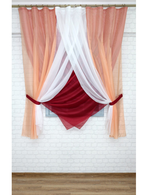 Тюль Радуга персиковый. бордовый