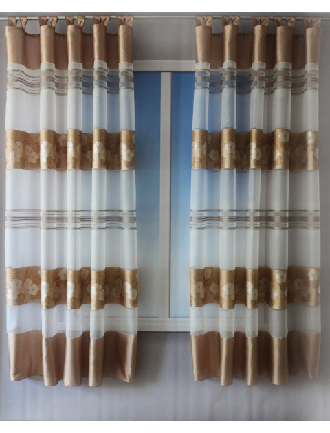 Тюль Дарама бежевый полосы с цветами 6336v08