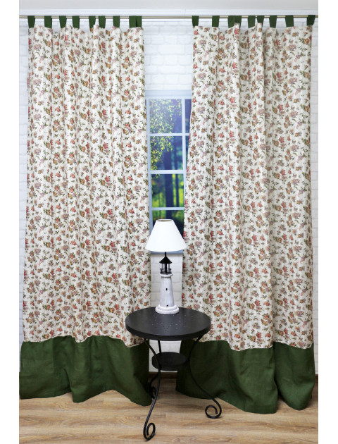 Комплект штор Цветочный сад  Лен бежево-зеленый