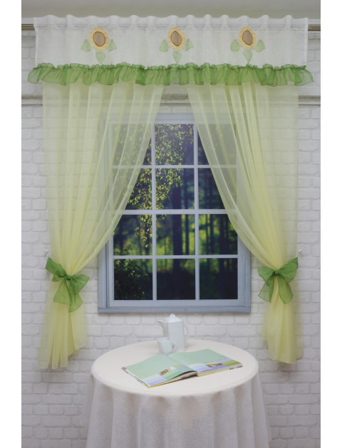 Тюль "Подсолнухи" желтый, зеленая юбочка